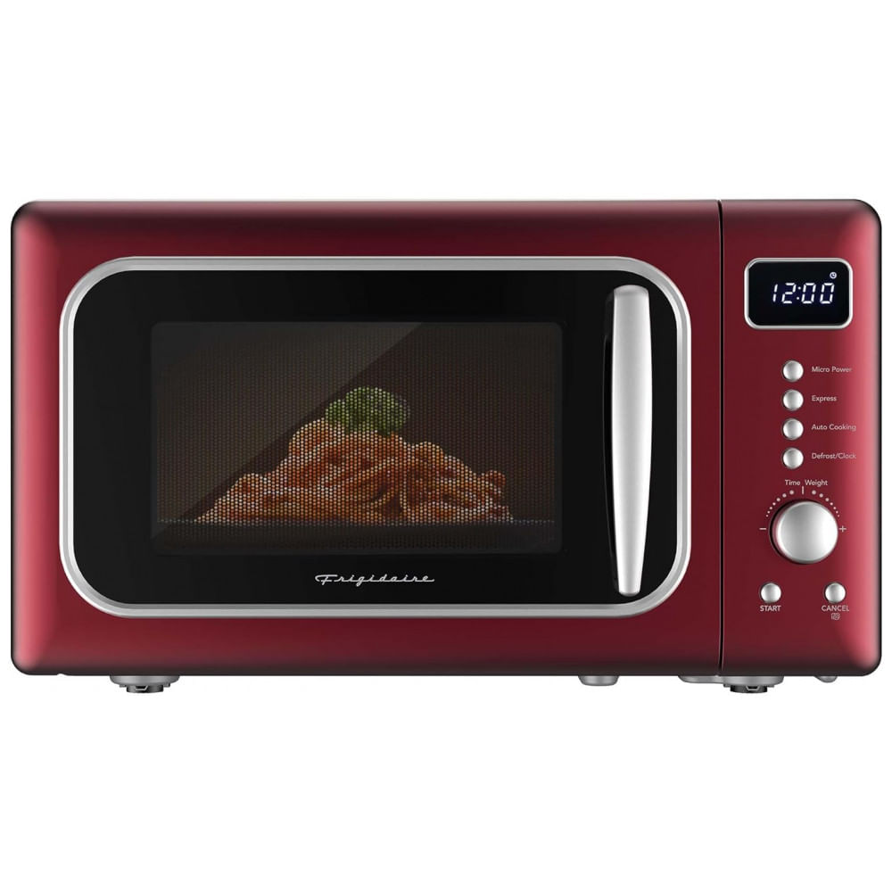 Forno Micro-ondas Retrô de Bancada 20L Frigidaire Vermelho e Prata 900W Trava de Segurança Timer Digital 110V