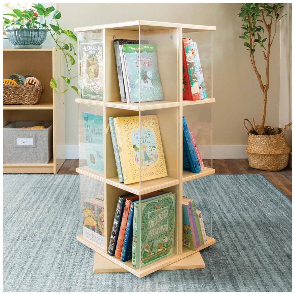 Guidecraft EdQ Estante Giratória Infantil em Madeira Natural - Organizador Montessori 360° para Livros e Brinquedos