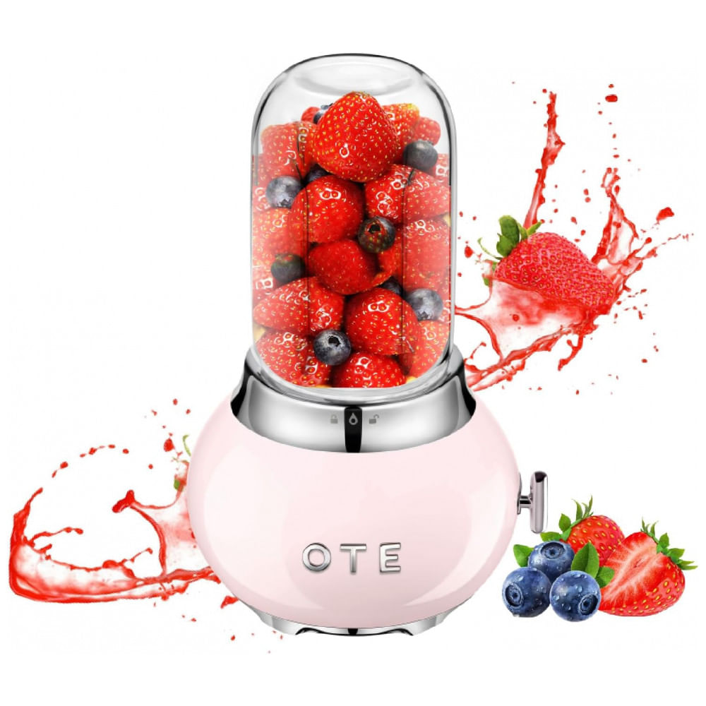 Mini Liquidificador Retrô OTE Rosa 200W Jarra de Vidro 400ml 220V