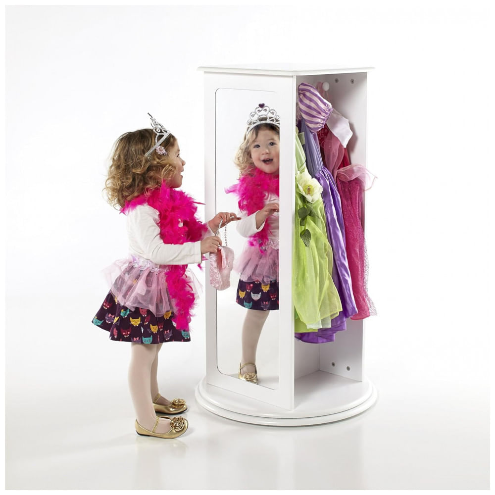 Armário infantil giratório para fantasias Guidecraft Rotating Dress-Up Storage Branco com espelhos, nichos e ganchos