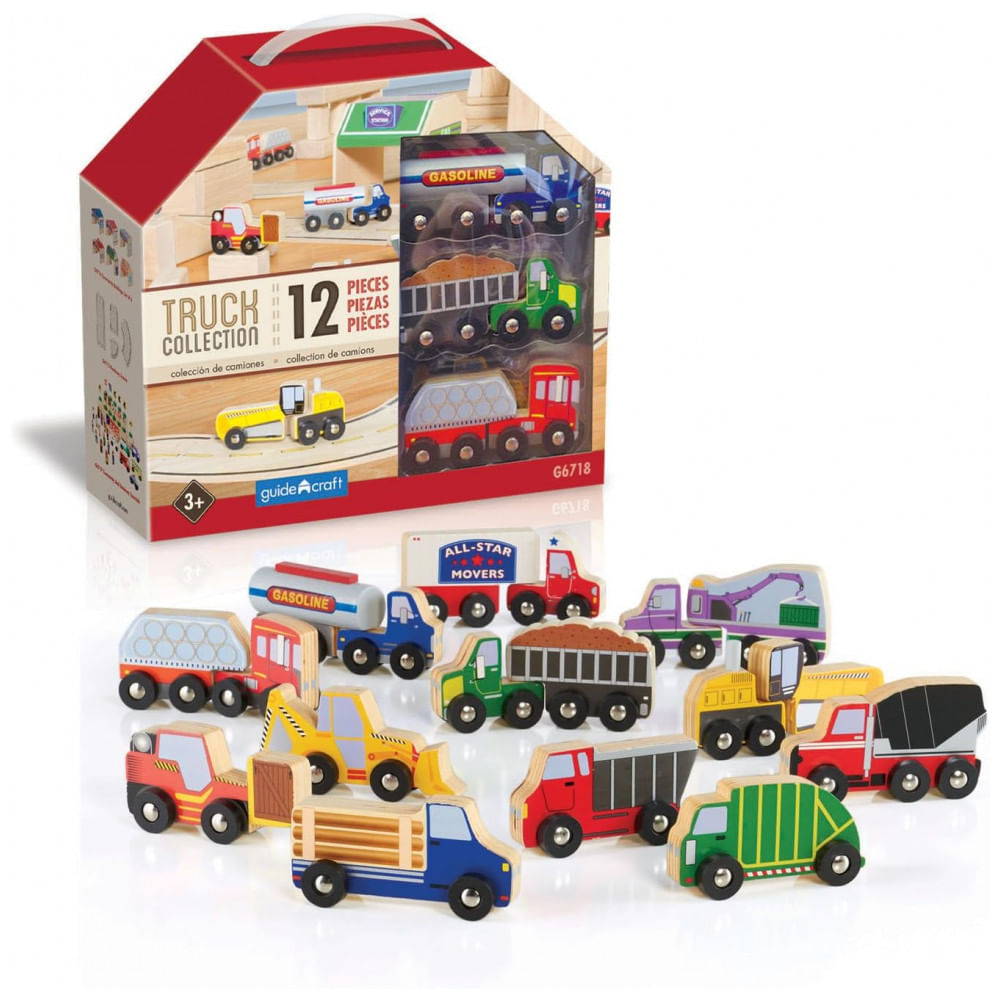 Conjunto de caminhões de madeira Guidecraft com 12 veículos educativos