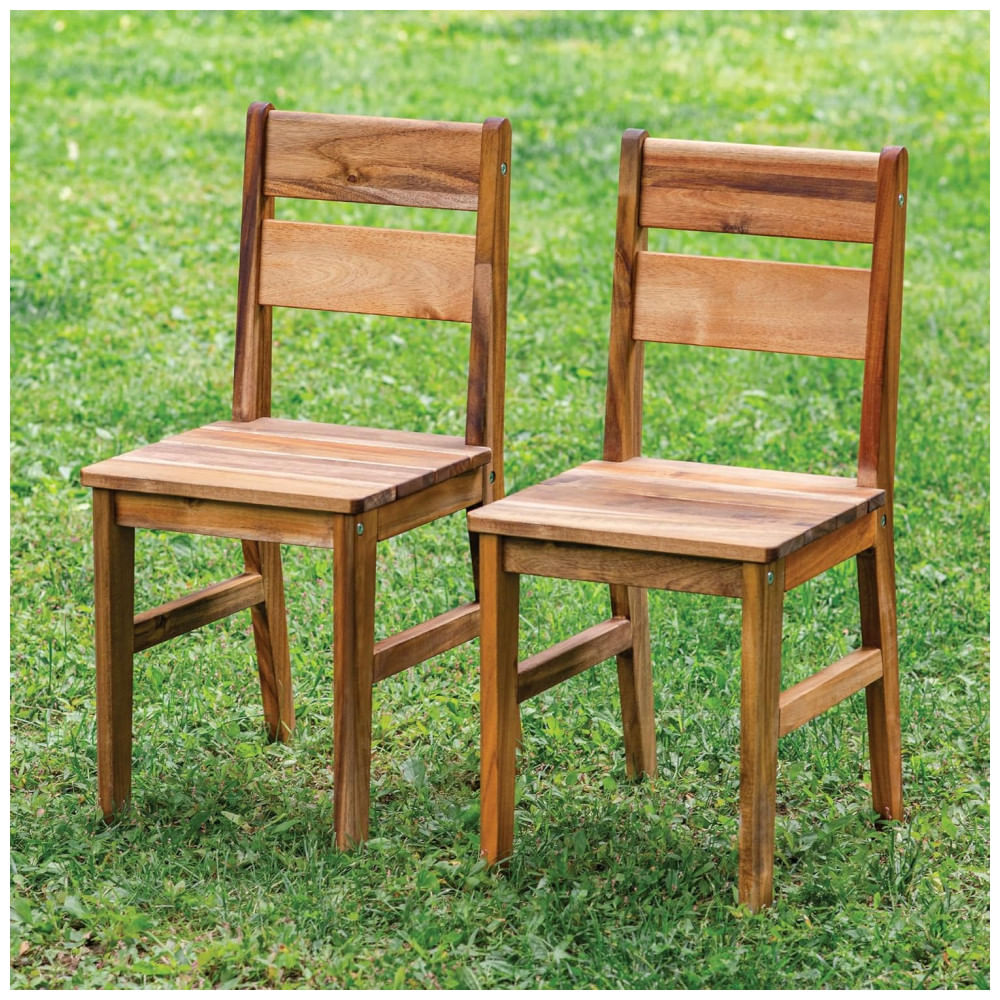 Guidecraft Acadia - Conjunto de 2 Cadeiras Infantis para Área Externa em Madeira Acácia, Altura de Assento 36 cm - Móveis Montessorianos para Jardim