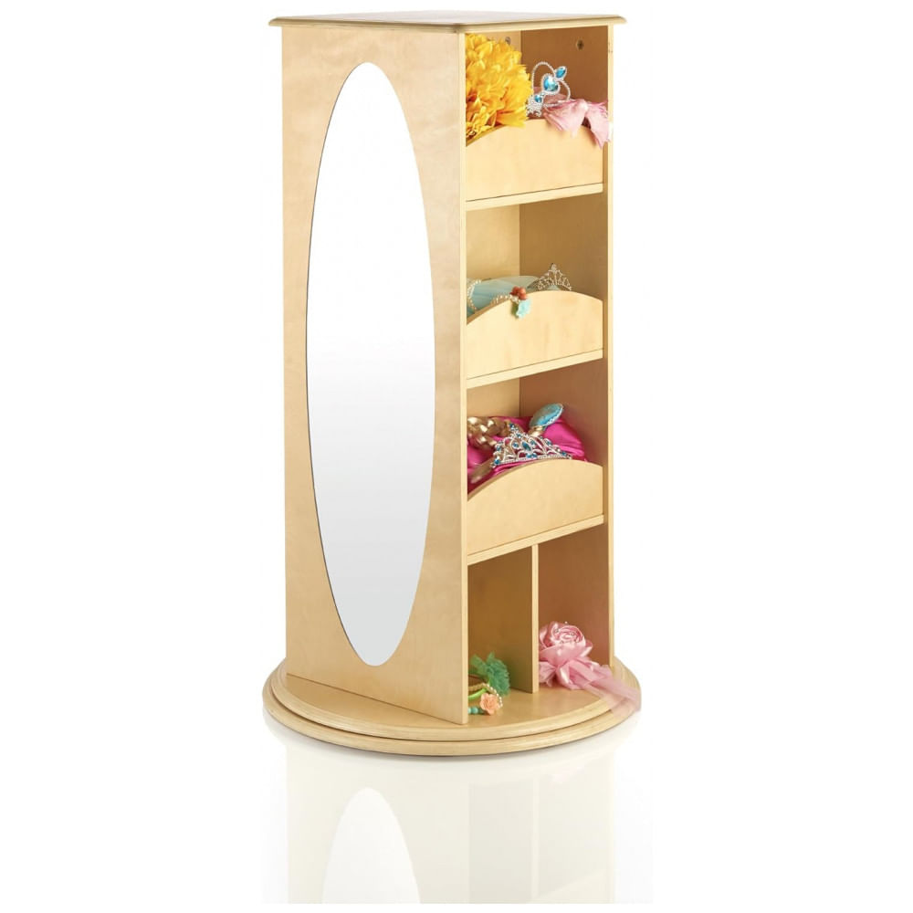 Armário infantil giratório para fantasias Guidecraft Rotating Dress Up Storage Natural com prateleiras, cabideiro e espelhos