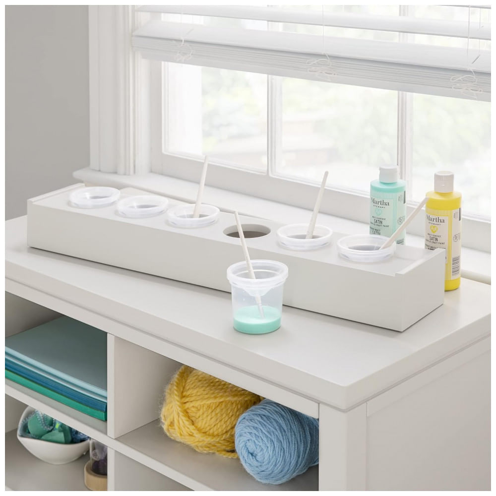 Bandeja infantil Martha Stewart Crafting Kids Linen White com 6 potes de tinta antivazamento para organização de materiais de pintura