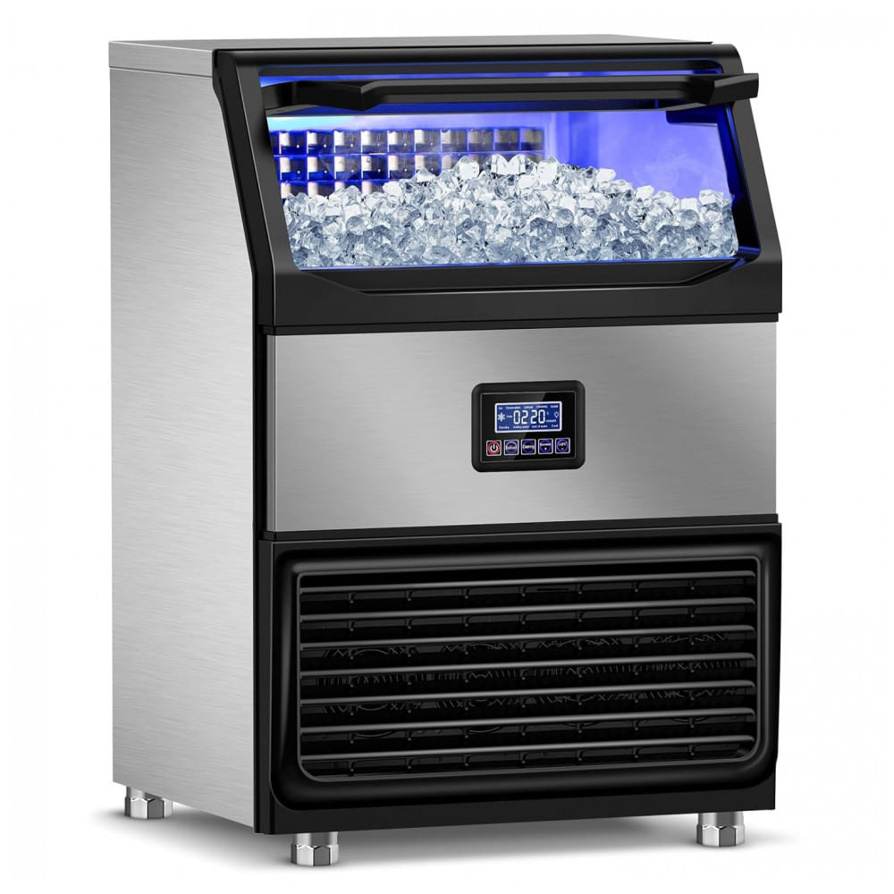 Máquina de Gelo Comercial RAPSUAR 159 kg/24h Capacidade 34 kg Bin Armazenamento 108 Cubos 8min Compressor 750W 110V