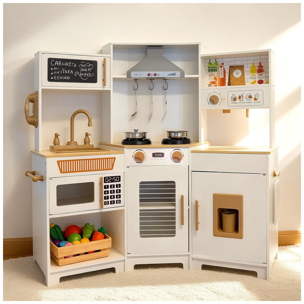 Cozinha infantil de canto YUG com luzes, sons, fogão, forno e dispenser de gelo