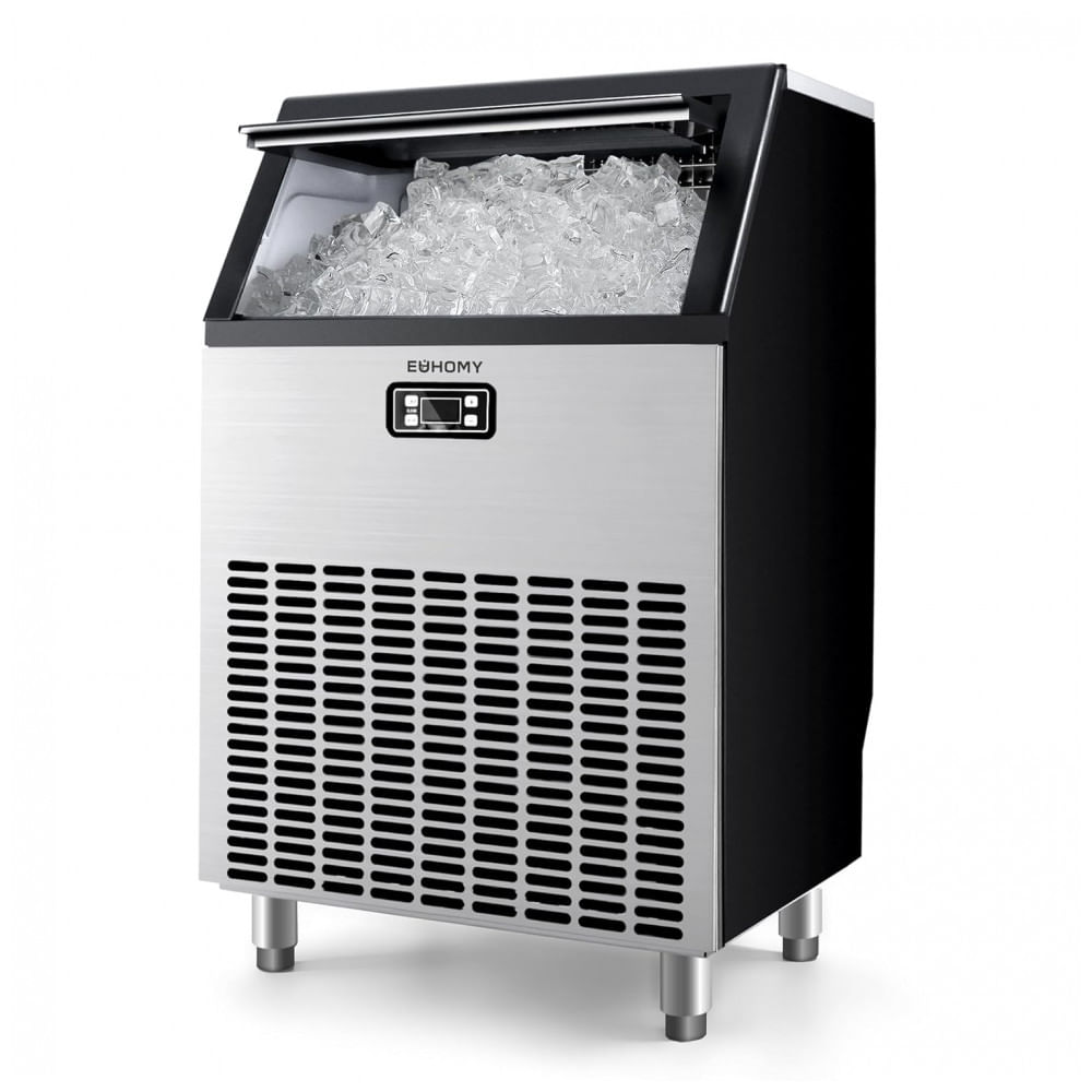 Máquina de Gelo Comercial EUHOMY 90,7 kg/dia Bin 29,5 kg Aço Inoxidável Sob Balcão Autolimpeza ETL 115V