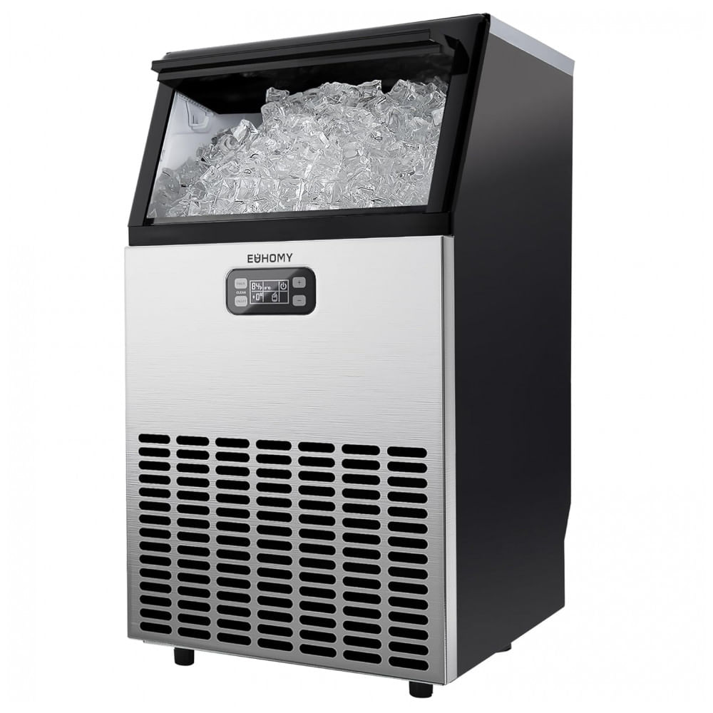 Máquina de Gelo Comercial EUHOMY 150 lbs/dia Bin 33 lbs Aço Inoxidável Sob Balcão Autolimpeza ETL 115V