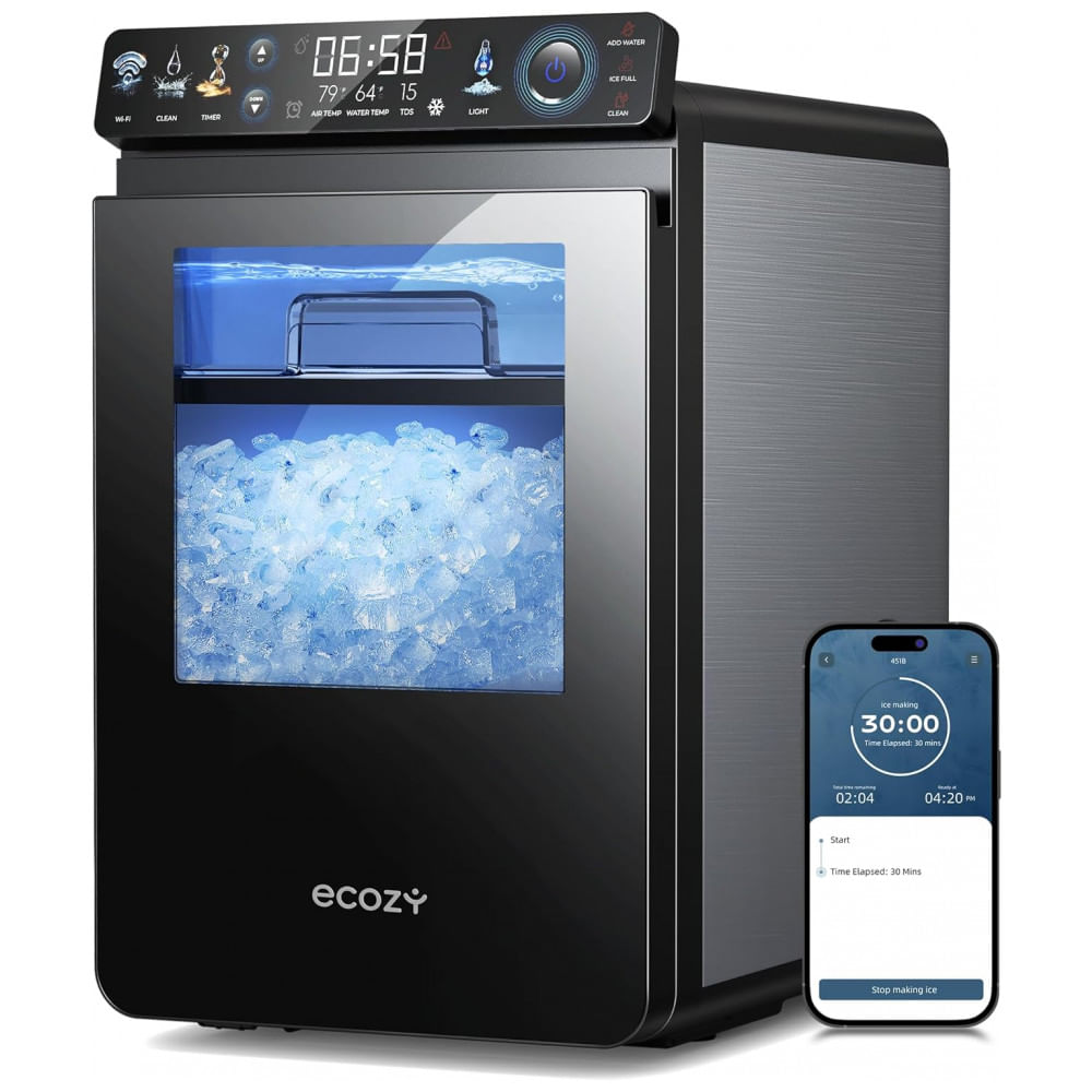 Máquina de Gelo Nugget Ecosy Aço Inox com Painel Colorido, Controle APP, 20 kg/dia, Autolimpeza, IM-NS451B