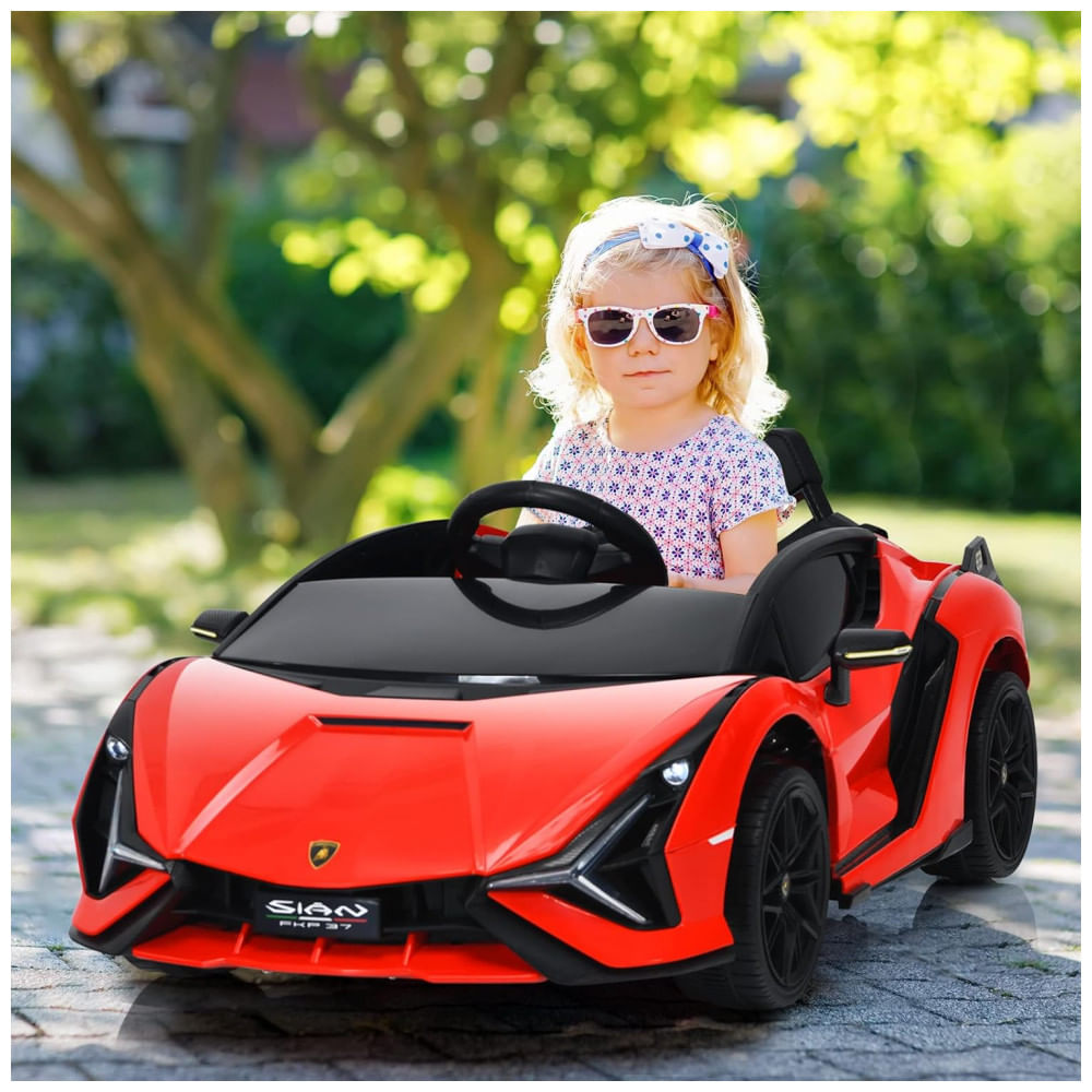 Encontraproduto.com.br - Carro Elétrico Infantil Licenciado Lamborghini SIAN OLAKIDS Preto/Vermelho 12V com Controle Remoto 2 Velocidades, Suspensão e Bluetooth