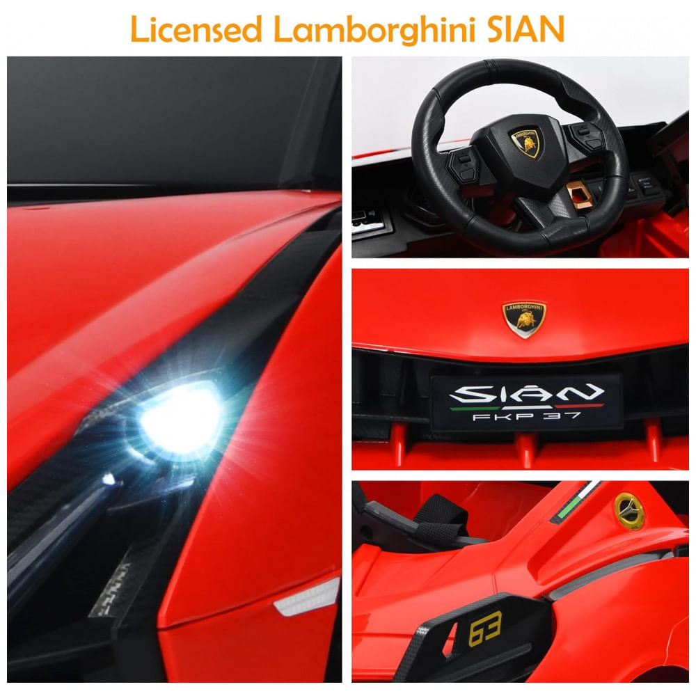 Encontraproduto.com.br - Carro Elétrico Infantil Licenciado Lamborghini SIAN OLAKIDS Preto/Vermelho 12V com Controle Remoto 2 Velocidades, Suspensão e Bluetooth