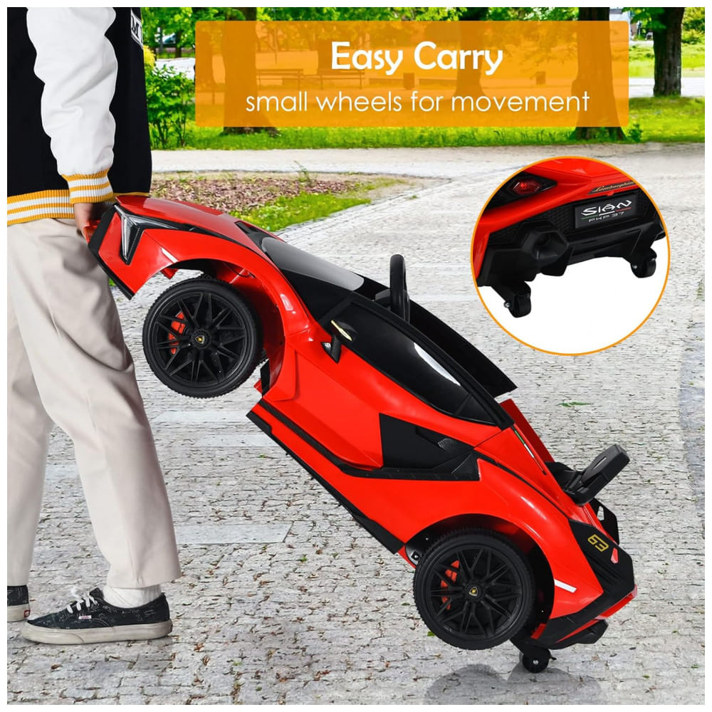 Encontraproduto.com.br - Carro Elétrico Infantil Licenciado Lamborghini SIAN OLAKIDS Preto/Vermelho 12V com Controle Remoto 2 Velocidades, Suspensão e Bluetooth