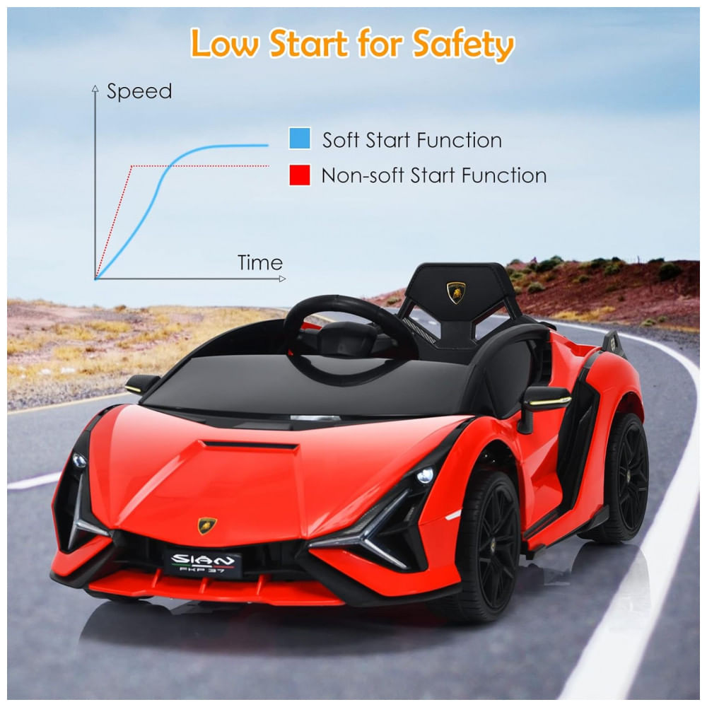 Encontraproduto.com.br - Carro Elétrico Infantil Licenciado Lamborghini SIAN OLAKIDS Preto/Vermelho 12V com Controle Remoto 2 Velocidades, Suspensão e Bluetooth
