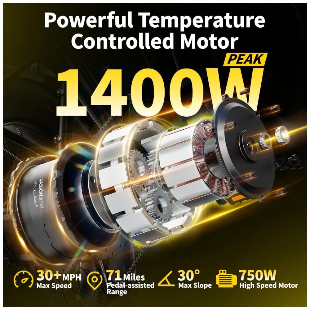 Encontraproduto.com.br - Kit 2 bicicletas elétricas dobráveis Jasion X-Hunter ST branca e verde cestos pneus 20x4 motor 750W pico 1400W bateria 48V 13Ah 70 km 110V ​