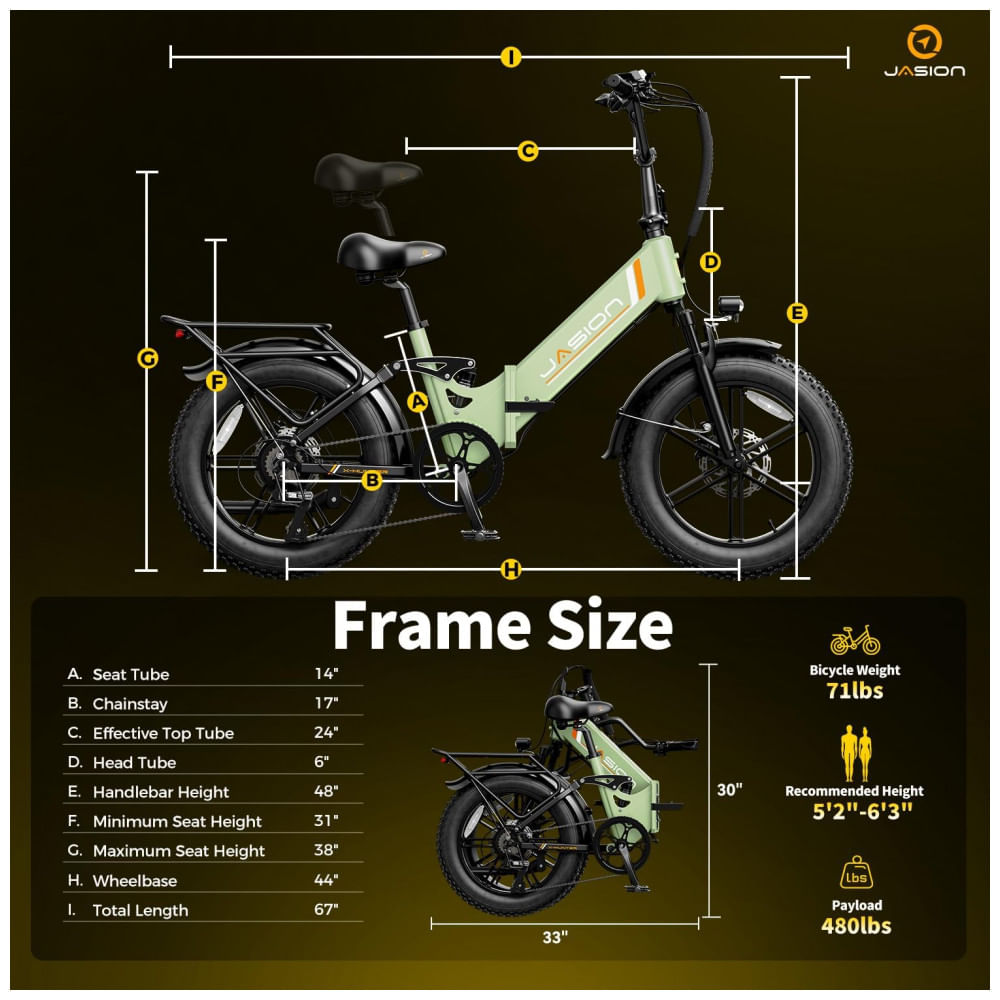 Encontraproduto.com.br - Kit 2 bicicletas elétricas dobráveis Jasion X-Hunter ST branca e verde cestos pneus 20x4 motor 750W pico 1400W bateria 48V 13Ah 70 km 110V ​