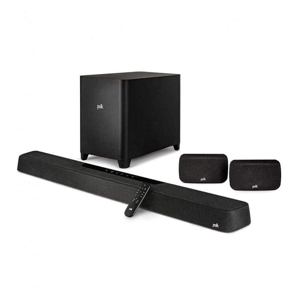 Barra de som Polk Audio MagniFi Max AX SR 7.1.2 com subwoofer sem fio de 25 cm e caixas surround SR2, Dolby Atmos e DTS:X, preta